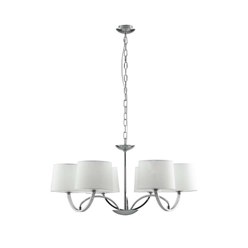 Sospensione 6 luci struttura metallo cromato paralumi tessuto bianco 6XE27 non incl. ASTORIA Sospensione 6 luci struttura metallo cromato paralumi tessuto bianco 6XE27 non incl. ASTORIA